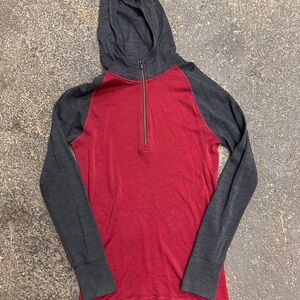 Smartwool Merino 250 Base Layer Men’s Knit Hoodie Maroon Grey Small 1/4 Zip